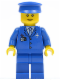 Minifig No: air046  Name: Airport - Blue 3 Button Jacket and Tie, Blue Hat, Blue Legs (Undetermined Eyebrows)