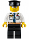 Minifig No: air049  Name: Airport - Pilot, White Shirt with Dark Blue Tie, Belt and ID Badge, Black Legs, Black Hat