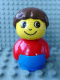Minifig No: baby001  Name: Primo Figure Boy with Blue Base, Red Top, Brown Hair
