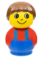 Minifig No: baby011  Name: Primo Figure Boy with Blue Base, Red Top with Blue Suspenders, Brown Hair