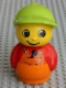 Minifig No: baby016  Name: Primo Figure Boy with Orange Base, Red Top with Orange Overalls with Wrench, Medium Lime Hat