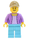 Minifig No: bdp017  Name: Skyline Express Woman - Medium Lavender Jacket, Medium Azure Legs, Dark Tan Cap