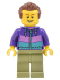 Minifig No: bdp020  Name: Skyline Express Man - Dark Purple Jacket, Olive Green Legs, Reddish Brown Hair