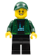 Minifig No: bdp038  Name: Photographer - Male, Dark Green Hoodie, Black Legs, Dark Green Cap