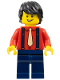 Minifig No: bdp047  Name: Pianist - Male, Red Shirt with Tan Tie, Dark Blue Legs, Black Hair