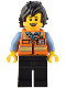 Minifig No: bdp086  Name: Train Driver - Female, Orange Safety Vest with Reflective Stripes, Black Legs, Black Hair