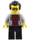 Minifig No: bdp093  Name: 1950s Diner Patron - Male, Light Bluish Gray Hoodie with Dark Red Shirt, Black Legs, Black Hair