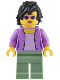 Minifig No: bdp094  Name: 1950s Diner Patron - Female, Medium Lavender Jacket, Sand Green Legs, Black Hair