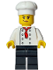 Minifig No: bdp107  Name: Bistro Chef - Female, White Torso with 8 Buttons, Black Legs, White Chef Toque