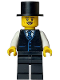 Minifig No: bdp112  Name: Tourist - Male, Black Vest with Blue Striped Tie, Black Legs, Black Top Hat, Moustache