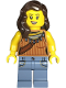 Minifig No: bdp113  Name: Snack Shack Patron - Female, Medium Nougat Tank Top, Sand Blue Legs with Pockets, Dark Brown Hair