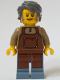 Minifig No: bdp115  Name: General Store Owner - Male, Reddish Brown Apron, Sand Blue Legs, Dark Bluish Gray Hair