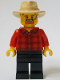 Minifig No: bdp119  Name: General Store Carriage Driver - Male, Red Plaid Flannel Shirt, Black Legs, Tan Fedora