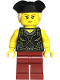 Minifig No: bdp146  Name: Pirate - Female, Black Dress Top, Dark Red Legs, Black Tricorne Hat with Tan Ponytail