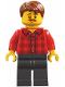 Minifig No: bdp154  Name: Harbormaster's Office Fisherman - Red Plaid Flannel Shirt, Pearl Dark Gray Legs, Reddish Brown Hair