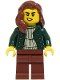 Minifig No: bdp158  Name: Lost City Explorer - Female, Dark Green Open Jacket, Reddish Brown Legs and Hair