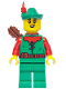 Minifig No: bdp175  Name: Forest Stronghold Forestwoman - Red, Green Hat, Red Feather, Quiver, Open Mouth Smile