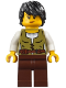 Minifig No: bdp181  Name: Medieval Seaside Market Snake Charmer - Female, Vest over White Shirt, Dark Brown Legs, Black Hair