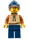 Minifig No: bdp186  Name: Medieval Seaside Market Fisher - Female, Tan Vest, Dark Blue Legs, Neck Bracket, Dark Tan Hair, Dark Blue Beanie
