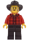 Minifig No: bdp195  Name: Wild West Train Stable Hand - Male, Red Plaid Flannel Shirt, Dark Brown Legs and Fedora