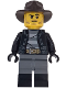 Minifig No: bdp199  Name: Wild West Train Cowboy - Male, Black Jacket, Dark Bluish Gray Legs with Black Boots, Dark Brown Fedora