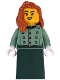Minifig No: bdp201  Name: Wild West Train Passenger - Female, Sand Green Vest, Dark Green Skirt, Dark Orange Hair Over Shoulder