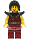 Minifig No: bdp209  Name: Blacksmith - Female, Dark Red Overalls and Legs with Trim, Black Hair, Shoulder Pads