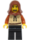 Minifig No: bdp214  Name: Peasant - Male, Tan Vest, Black Legs, Reddish Brown Hood, Dark Tan Backpack