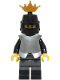 Minifig No: bdp219  Name: Knight - Female, Dark Bluish Gray and Silver Armor, Black Boots, Black Helmet, Pearl Gold Crown, Flat Silver Breastplate