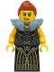 Minifig No: bdp220  Name: Queen - Black Dress with Gold and Silver Lines, Dark Orange Hair, Sand Blue Fur Collar