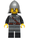 Minifig No: bdp222  Name: Knight - Male, Dark Bluish Gray and Silver Armor, Black Boots, Flat Silver Helmet with Neck Protector, Neck Bracket with Clip