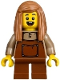 Minifig No: bdp230  Name: Child - Girl, Reddish Brown Overalls and Short Legs, Medium Nougat Hair