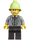 Minifig No: bdp235  Name: Vampire Castle Visitor - Male, Light Bluish Gray Jacket with Pinstripes, Pearl Dark Gray Legs, Yellowish Green Pith Helmet