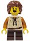 Minifig No: bdp247  Name: Mushroom Village - Male, Tan Vest, Dark Brown Short Legs, Neck Bracket, Reddish Brown Hair