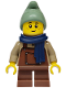 Minifig No: bdp249  Name: Mushroom Village - Gnome, Reddish Brown Overalls and Short Legs, Dark Blue Scarf, Sand Green Hat