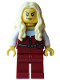 Minifig No: bdp255  Name: Pirate - Female, Dark Red Vest and Legs, Bright Light Yellow Long Wavy Hair