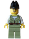 Minifig No: bdp258  Name: Pirate - Female, Olive Green Vest and Legs, Black Bicorne Hat