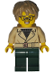 Minifig No: bdp267  Name: Art Factory Critic - Female, Tan Jacket Over Black Sweater, Dark Green Legs, Dark Tan Thick And Messy Hair