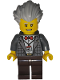 Minifig No: bdp268  Name: Art Factory Pianist - Male, Dark Bluish Gray Plaid Jacket with Red Bow Tie, Dark Brown Legs, Light Bluish Gray Bushy Hair Swept Back