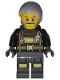 Minifig No: bdp269  Name: Art Factory Maintenance Worker - Male, Black Jacket with Reflective Stripes, Dark Bluish Gray Legs with Knee Pads, Light Bluish Gray Combed Hair