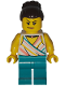 Minifig No: bdp270  Name: Art Factory Ballerina Teacher - Female, White Halter Top and Black Choker Necklace, Dark Turquoise Legs, Dark Brown Hair with Large High Bun