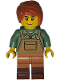 Minifig No: bdp272  Name: Art Factory Painter - Female, Medium Nougat Overalls over Sand Green Shirt, Medium Nougat Legs with Reddish Brown Boots, Dark Orange Tousled Hair