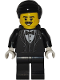 Minifig No: bdp273  Name: Art Factory Waiter - Male, Black Tuxedo, Black Legs, Black Short Hair with Left Part