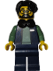 Minifig No: bdp274  Name: Art Factory Photographer - Male, Dark Blue Bodywarmer Over Sand Green Sweater, Dark Blue Legs, Black Hair Parted on Right, Headphones Around Neck