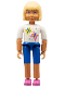Minifig No: belvfemale19  Name: Belville Female - Blue Shorts, White Shirt with Butterflies Pattern, Light Yellow Hair