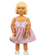Minifig No: belvfemale20c  Name: Belville Female - White Swimsuit with Dark Pink Bows Pattern, Light Yellow Hair, Pink Skirt with Flowers