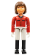 Minifig No: belvfemale37  Name: Belville Female - Horse Rider, White Shorts, Red Shirt, Brown Hair