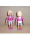 Minifig No: belvfemale38  Name: Belville Female - Light Violet Shorts, Dark Pink Shirt with String Bow, Light Yellow Hair