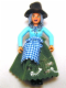 Minifig No: belvfemale54a  Name: Belville Female - Sky Blue Top with Scarf and Spider Pattern, Magenta Legs, Sand Blue Hair with Dark Green Skirt and Black Witch Hat