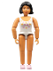 Minifig No: belvfemale61  Name: Belville Female - White Swimsuit with Shells and Starfish Pattern, Black Hair, Pink Shoes